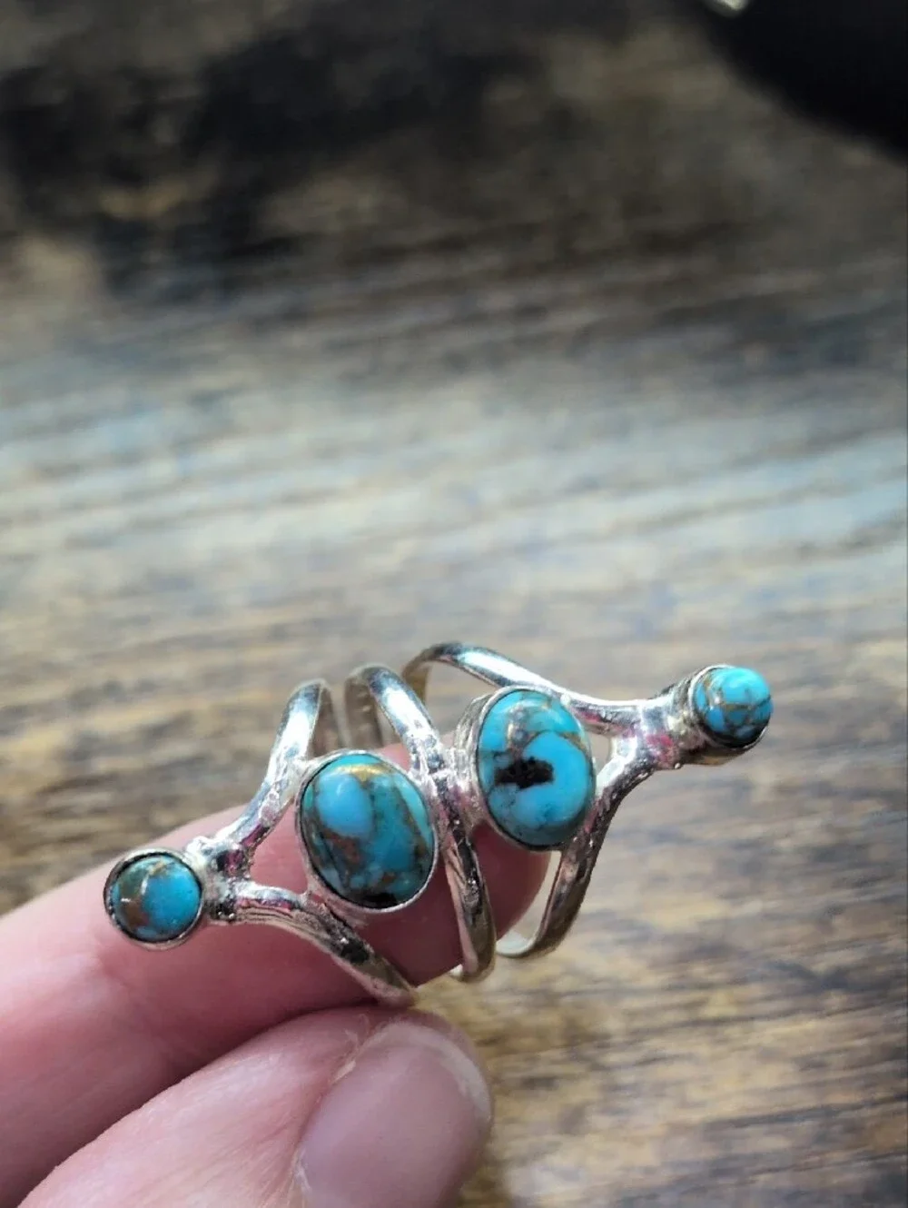 Sterling Silver Turquoise Triple Stone Ring - Blue